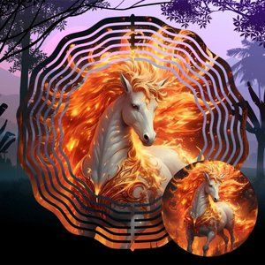 Beautiful 10" Flaming Horse Wind Spinner Windspinner w/ 2 Matching Coasters